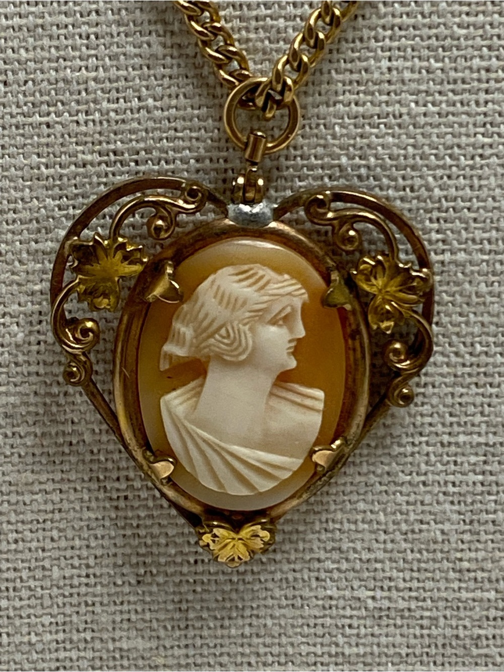 Vintage Victorian Revival Hand Carved Cameo Pendant Necklace 12K GF Setting